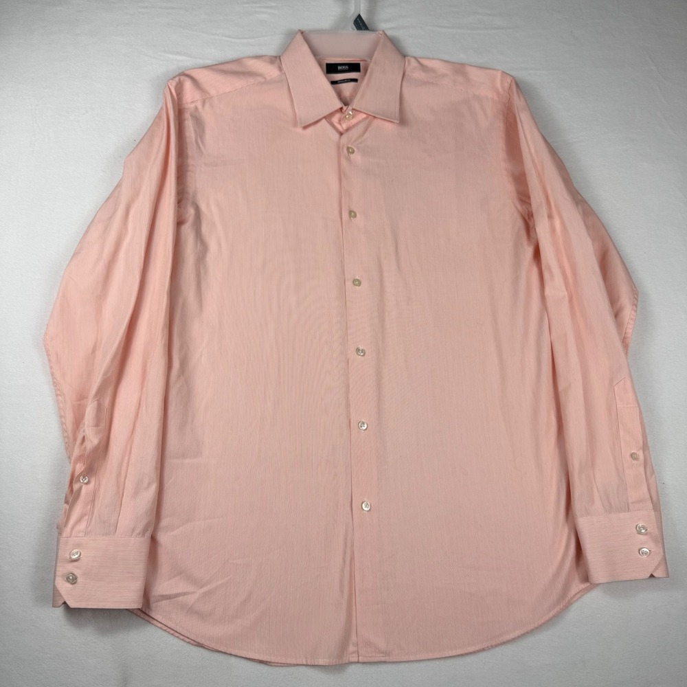 Hugo Boss Regular Shirt 17‎ 43 orange Stripe Minimalist Business Casual Luxury